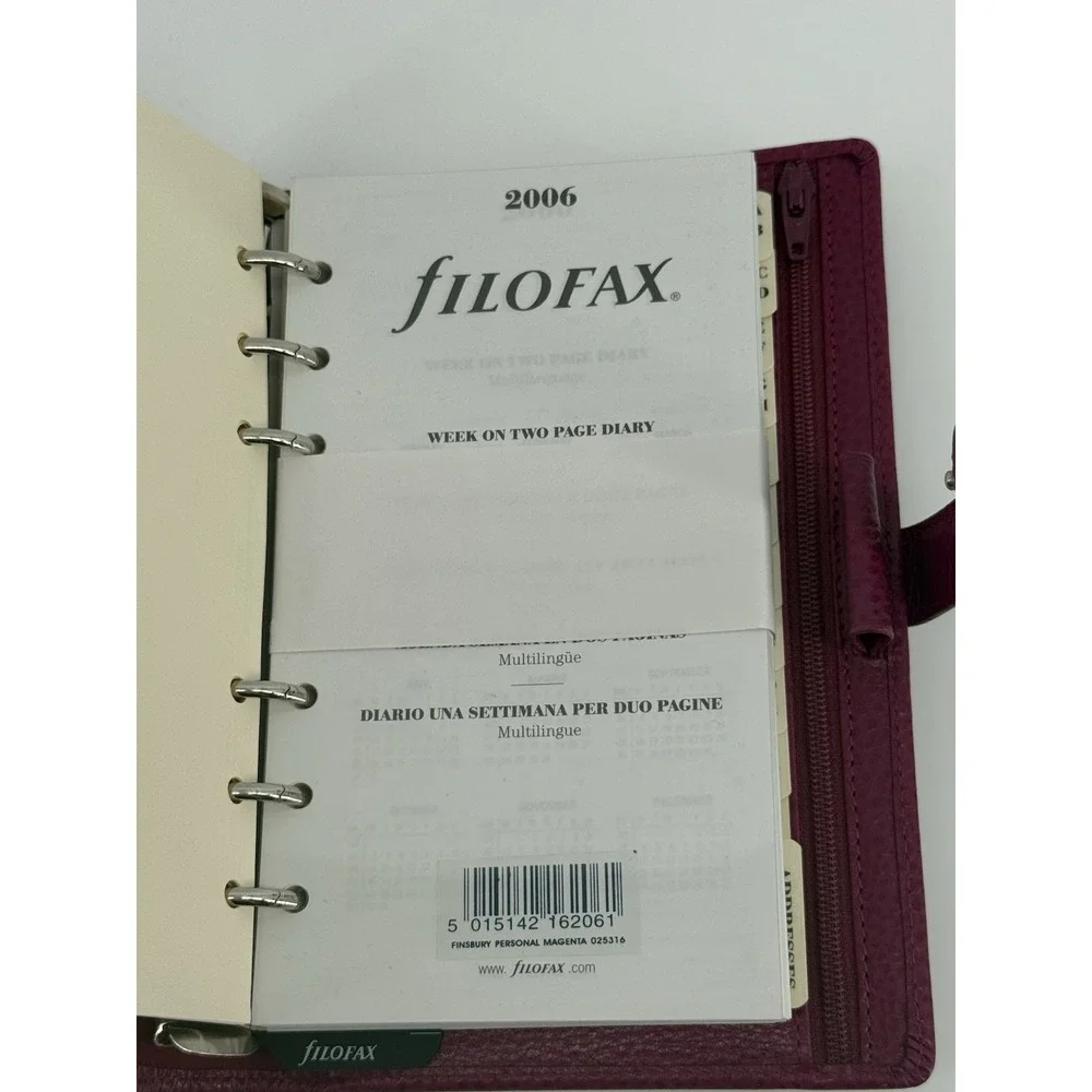 Filofax Raspberry Leather Finsbury Personal Organizer Planner 7.5